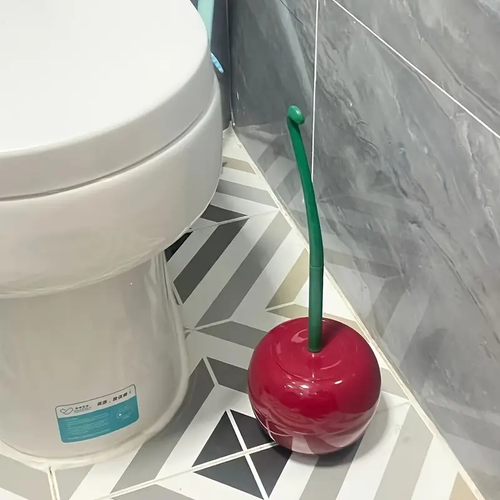 1pc Novelty Cherry-Shaped Toilet Brush with Holder, Creative Plastic Bathroom Accessory, Reusable Freestanding Toilet Brush with Multiple Components🍒