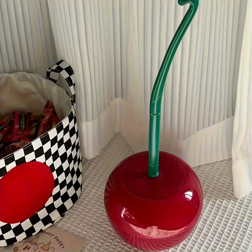 1pc Novelty Cherry-Shaped Toilet Brush with Holder, Creative Plastic Bathroom Accessory, Reusable Freestanding Toilet Brush with Multiple Components🍒