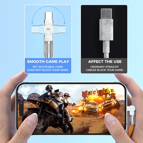 🔥120W 3 in 1 Rotating Elbow Fast Charging Data Cable⚡ 8 Reviews