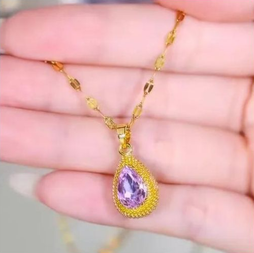 New style purple zircon teardrop necklace for women