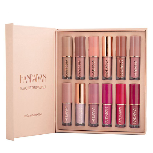 12-Color  Book-Style Lip Gloss Set — Vegan, Organic, Non-Sticky, Waterproof, Velvet Matte Liquid Lipsticks