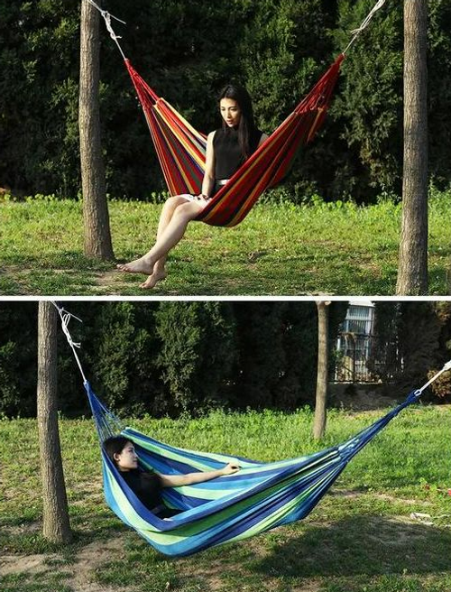Thickened & Enlarged Outdoor Tree Tent - Portable Camping Canvas Striped Hammock with Anti-Rollover Design & Stable Quality