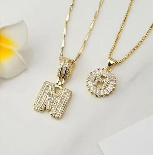 2-Piece Set 14K Gold-Plated Initial Pendant Necklace with Zircon Gemstones – A Stylish Unisex Accessory Ideal for Parties & Birthdays and Also a Thoughtful Personalized Gift