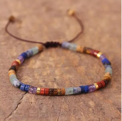Boho 7 Chakra Rainbow 4mm Natural Stone Beads Dainty Bracelet - Ethnic Tibetan Multi Colors Gemstone Bracelet Jewelry