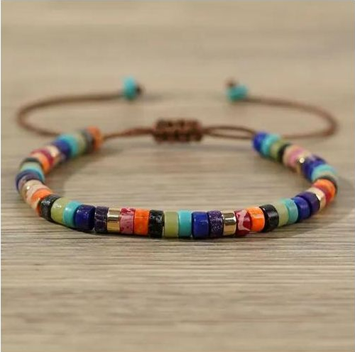 Boho 7 Chakra Rainbow 4mm Natural Stone Beads Dainty Bracelet - Ethnic Tibetan Multi Colors Gemstone Bracelet Jewelry