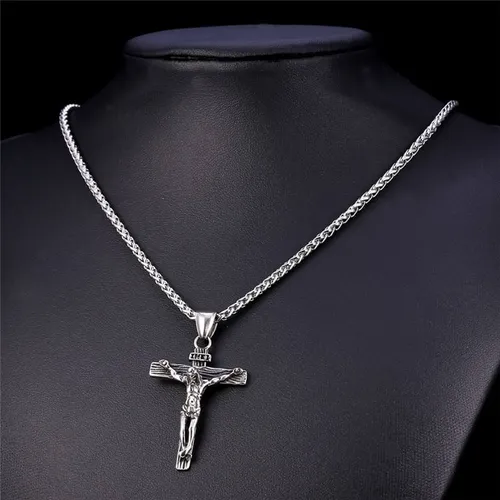 Hip Hop Jewelry 18K Gold Plated Religious Cross Necklace Jesus Pendant Jewelry Chain for Men and Women(2 pieces Gold+Sliver)