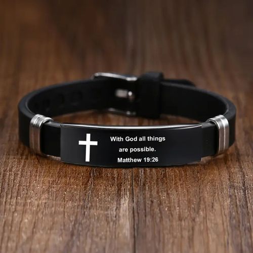 Adjustable Stainless Steel Bible Bracelet- With God