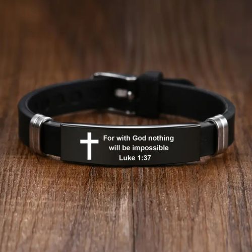 Adjustable Stainless Steel Bible Bracelet- With God