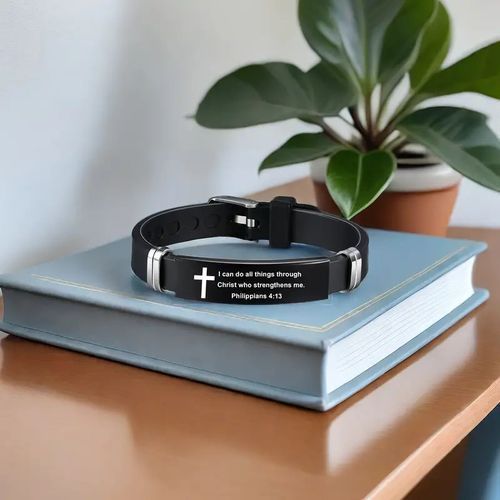 Adjustable Stainless Steel Bible Bracelet- With God