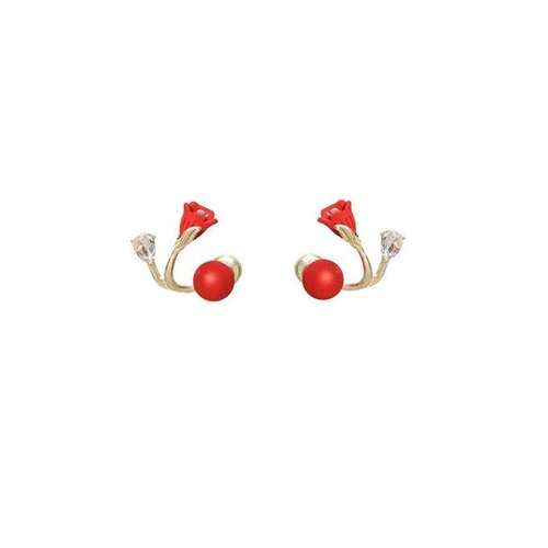 Fashion New Style Red Color Tulip Flower Earrings for Women Versatile Temperament Sweet Earrings
