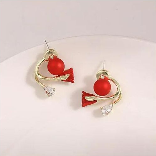 Fashion New Style Red Color Tulip Flower Earrings for Women Versatile Temperament Sweet Earrings