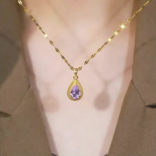 New style purple zircon teardrop necklace for women
