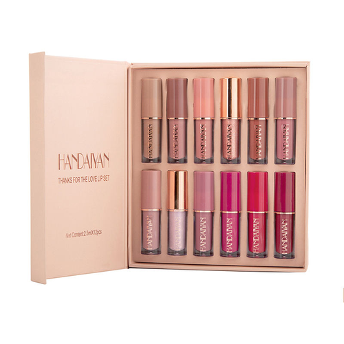 12-Color  Book-Style Lip Gloss Set — Vegan, Organic, Non-Sticky, Waterproof, Velvet Matte Liquid Lipsticks