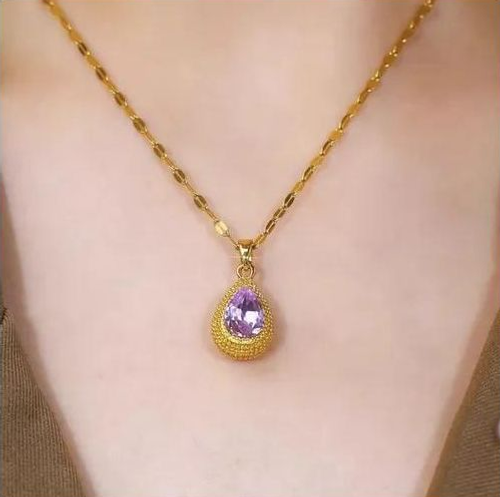 New style purple zircon teardrop necklace for women