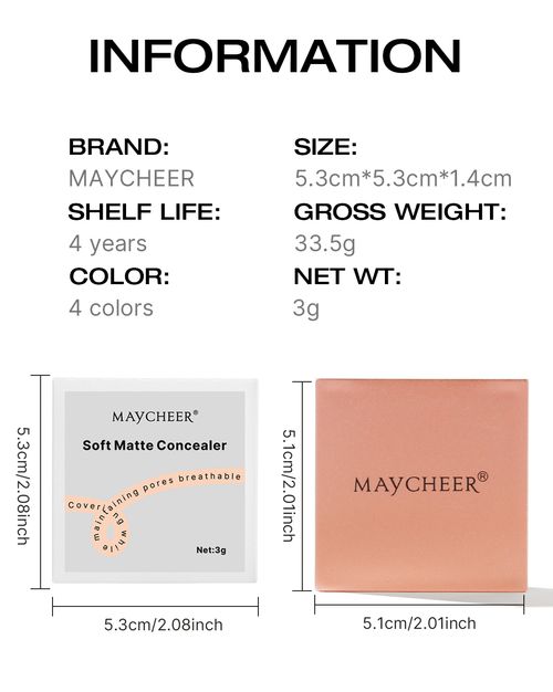 Maycheer 4-Color Soft Matte Concealer — Natural, Organic, Full-Coverage, Waterproof Face Makeup