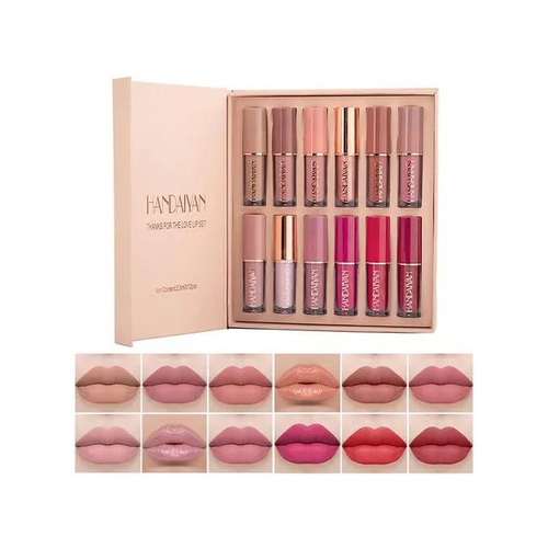 12 Color Book Lipgloss Set Vegan Organic Non-Stick Cup Waterproof Velvet Matte Liquid Lipstick