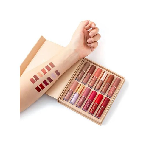 12 Color Book Lipgloss Set Vegan Organic Non-Stick Cup Waterproof Velvet Matte Liquid Lipstick