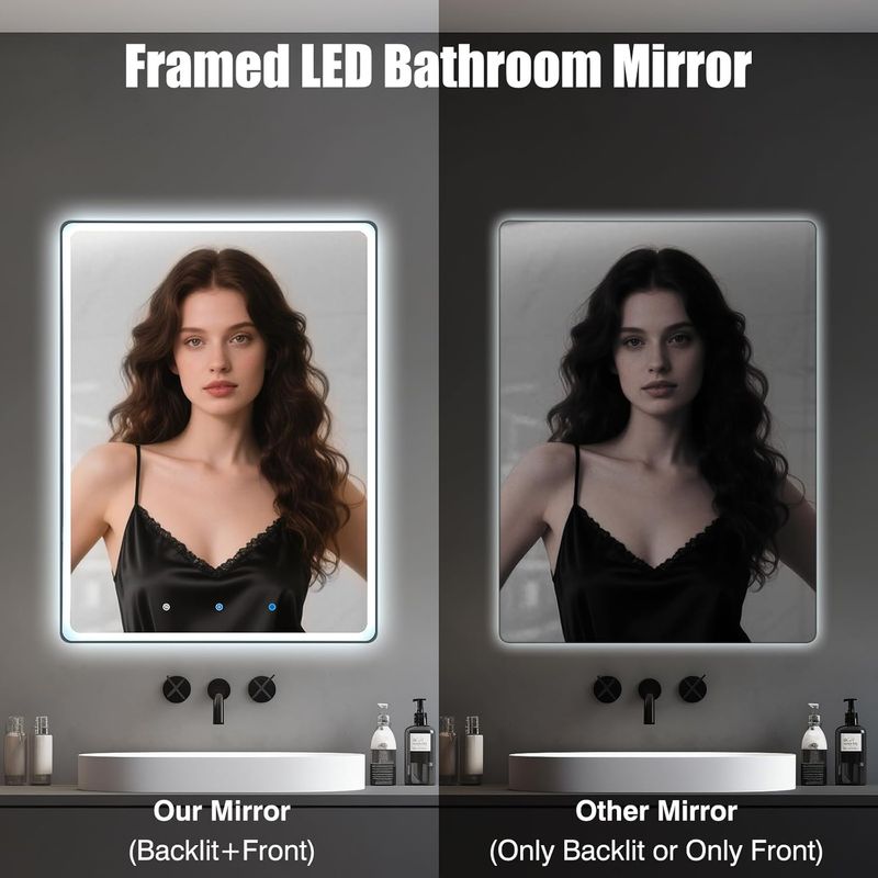 Youryoke Smart Bathroom Mirror  Waterproof Touchscreen TV  Android OS  WiFi Bluetooth HDMI  Anti-Fog  3-Color LED Lights for Bathroom