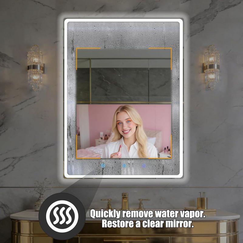Youryoke Smart Bathroom Mirror  Waterproof Touchscreen TV  Android OS  WiFi Bluetooth HDMI  Anti-Fog  3-Color LED Lights for Bathroom