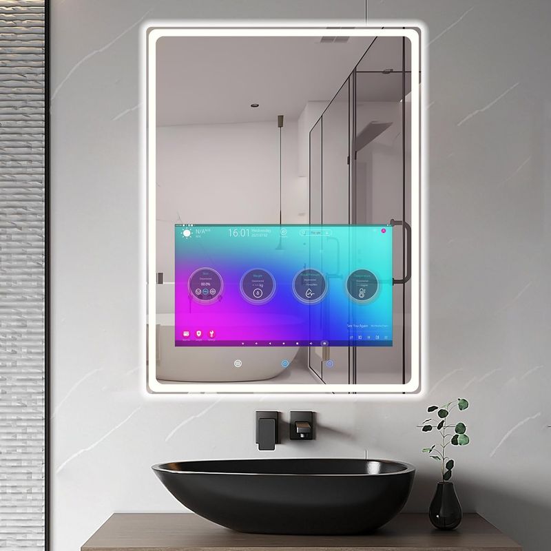 Youryoke Smart Bathroom Mirror  Waterproof Touchscreen TV  Android OS  WiFi Bluetooth HDMI  Anti-Fog  3-Color LED Lights for Bathroom