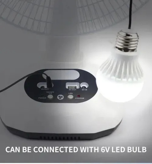 Nuevo ventilador recargable con panel solar, puerto USB, luz LED