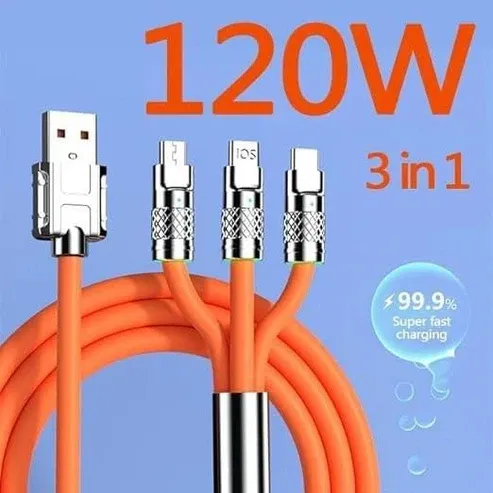3 in 1 Charging Cable 120W -Portable Charger Cord with USB, Type-C & Micro-USB For All Phones
