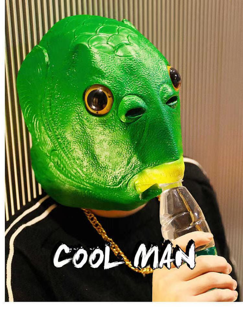 🤩Hot Selling Role Play Carnival Party Masks Masquerade Green Fish Latex Halloween Animal Headwear