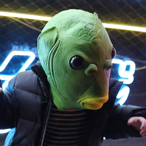🤩Hot Selling Role Play Carnival Party Masks Masquerade Green Fish Latex Halloween Animal Headwear