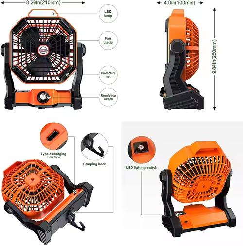 💨8-inch Portable Cordless Rechargeable Fan Outdoor Camping Cooling Fan