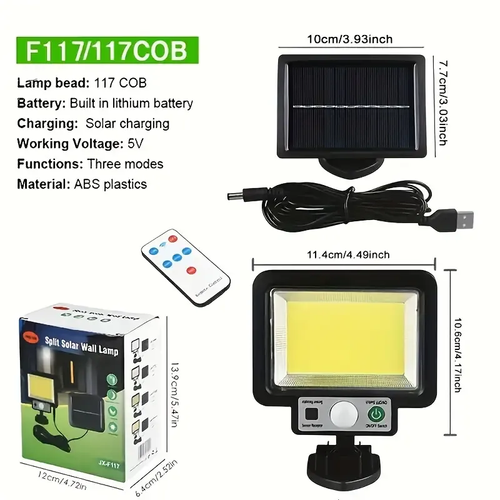 💡Solar Street Light,  Motion Sensor Wall Light, 3 Lighting Modes Waterproof 117COB Wall Lamp, Outdoor Garden Security Flood Lamp For Outdoor Garden Yard