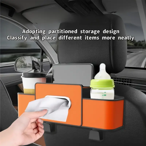 ⭐Premium black car seat back organizer with tissue box - Adjustable hook