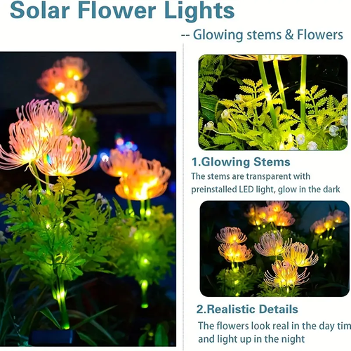 ⭐Outdoor Solar Flower Light, waterproof, pink LED garden pole, decorative solar path light, IP65 waterproof, ABS material, with electronic components, suitable for patio and garden decoration