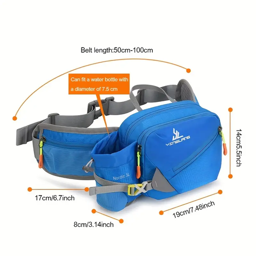 ⭐Multifunctional running Fanny pack with water bottle holder - durable nylon, zippered compartment for outdoor hiking and marathon gear, available in a variety of colors, hiking accessories