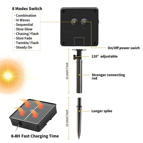 💡Outdoor solar fairy lamp 8 modes, ideal for festivals, gardens, terraces, trees, parties, yards, wedding decoration