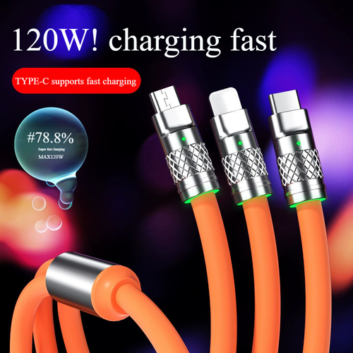 ⭐Data cable Three-in-one charging cable One drag three 120W super fast charging cable