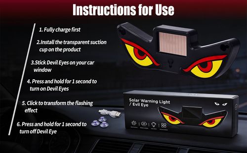 Solar Demon Eye LED Car Wireless Window Light, 4Pack Ambient Warning Lamp