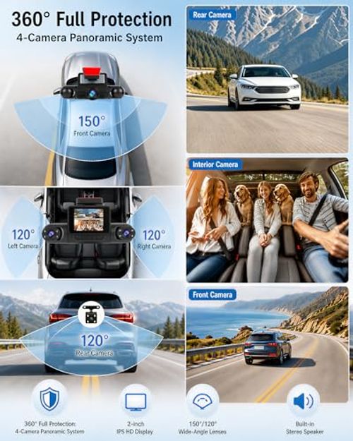 360 Degree View 4 Channel Dash Cam for Cars,Dash Cam Car Camera