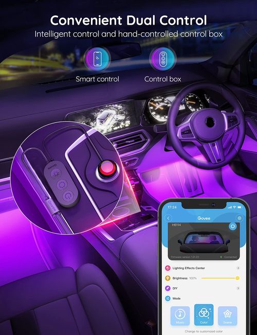 2PCS Car Interior Ambient Lights, Wireless Multicolor Car Strip Lights USB Rechargeable Multicolor RGB LED Strip Light Remote-Sound Control Car Star Ceiling Light with Music Sync