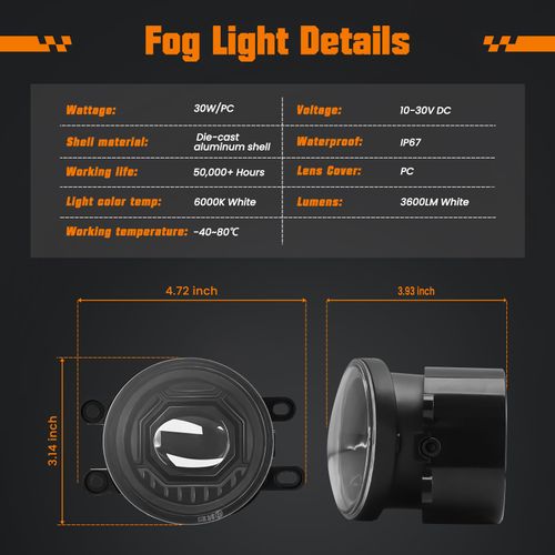 Round LED Fog Lights Assembly for 2016-2023 Toyota Tacoma, 2014-2023 4Runner, 2014-2019 Tundra, 2007-2014 Camry, 2006-2012 RAV4, 2006-2013 Yaris, 2008-2013 Lexus IS-F, Front Bumper Driving Lamp