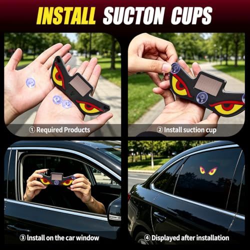 Solar Demon Eye LED Car Wireless Window Light, 4Pack Ambient Warning Lamp