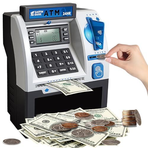 Kids ATM Piggy Bank with Debit Card & Onekey Door Opening for Real Money
