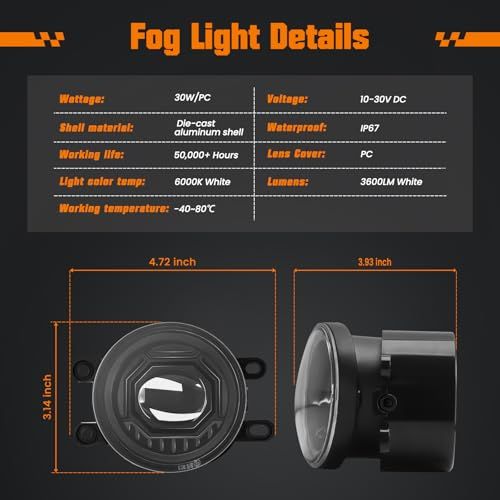 3in Fog Lights Kit with Projector Lens Compatible with JEEP Grand Cherokee, High-Intensity Waterproof