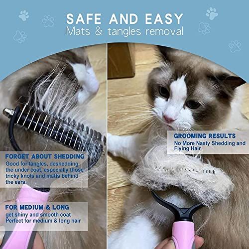 Grooming Tool- Dog and Cat Dematting Comb and Brush with 2 Sided Professional Grooming Rake (Blue, Grey)