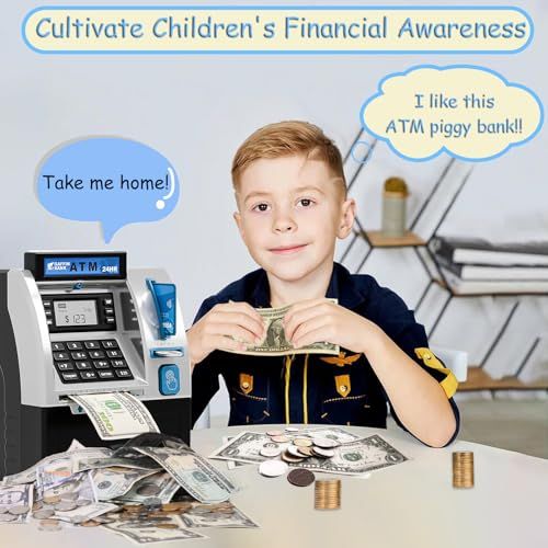 Kids ATM Piggy Bank with Debit Card & Onekey Door Opening for Real Money