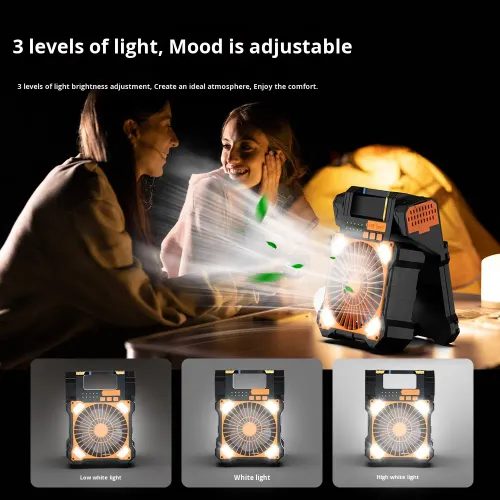 5200mAh Portable USB Solar Rechargeable Camping Desk Fan Multi-Function LED Lamp Electric Power Source for Hotels Outdoor
