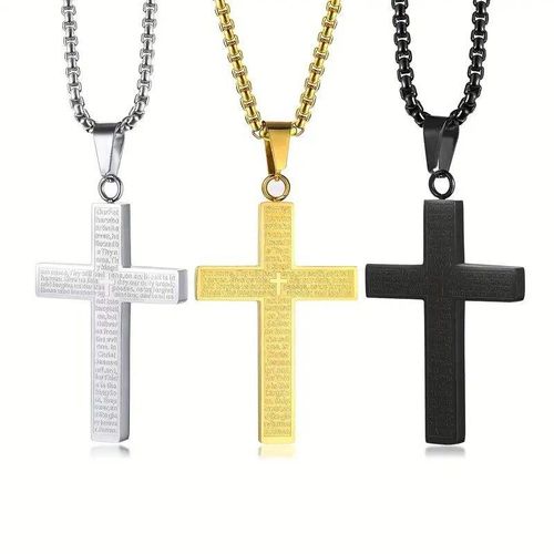 Fine Jewelry Necklaces 1pc Multi-color Stainless Steel Carved Cross Pendant Necklace Titanium Steel High Polished Hip-Hop Style