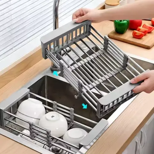 Retractable stainless steel kitchen drain rack