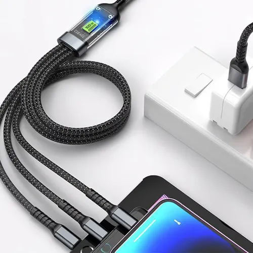 🔥(Buy 1 Get 1 Free)⚡Transparent luminous three-in-one super fast charging cable
