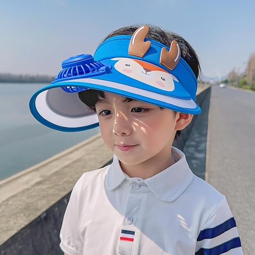Kids Sun Visor Hat with Fan Cartoon Cute
