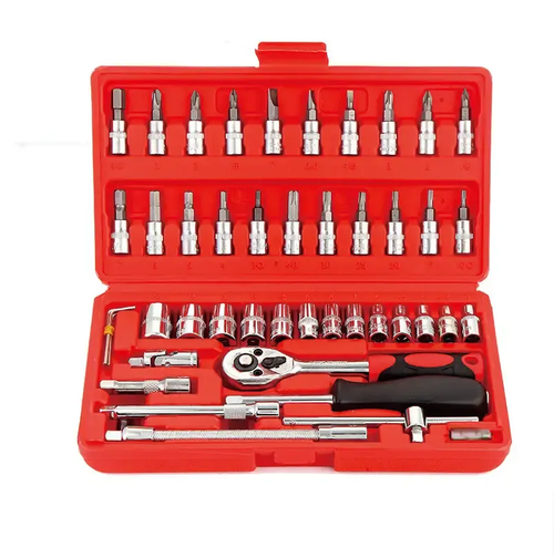 46-piece Auto Repair Tool Set Household Ratchet Wrench Sleeve Socket Screwdriver Tool Box